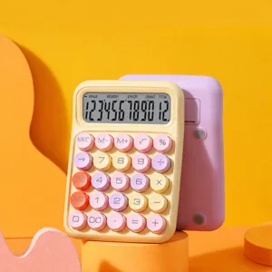 Colorful 12-digit desktop calculator with cute pastel round buttons for office school.