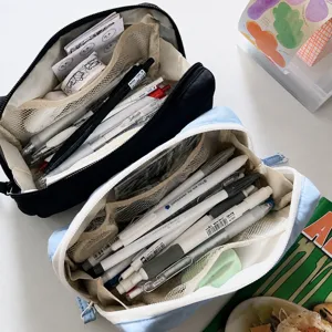 Canvas Pencil Case Large Capacity Multi-Compartment Pen Pouch Aesthetic Cute Stationery Organizer Bag For Students School Office