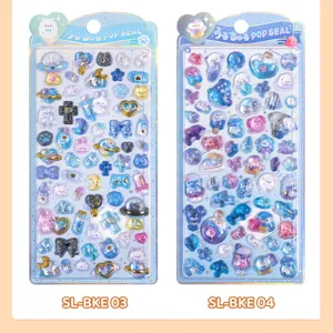 3D crystal puffy resin stickers detail view, cute kawaii decorative adhesive sticker sheet.