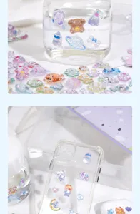 Close-up detail of 3d stereo relief acrylic diamond stickers, colorful diy crystal sticker craft.