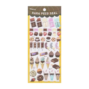 Cute 3D foam dessert stickers sheet featuring sweet chocolate, ice cream and donut designs.