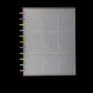 Translucent 9-pocket photocard binder album with colorful discbound rings for 3-inch cards.