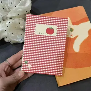 Red checkered mini notebook with cute tomato pattern, blank pages for student journaling