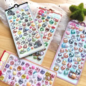 Cute 3D puffy crystal stickers cartoon animal designs for kids rewards and phone decor.