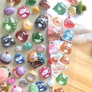 3D puffy crystal relief stickers cute cartoon animal waterproof DIY phone decorative decals