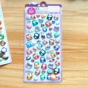 3D Puffy Cartoon Cat Crystal Stickers Cute Animal Relief Decals for Phone and Journal Decor