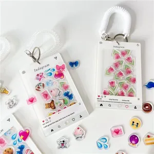 Llavero marco de fotos acrílico de 3 pulgadas estilo Ins, lindo tarjetero shaker con bonitos elementos.