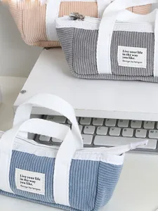 Ins style corduroy pencil case portable student stationery storage bag aesthetic mini tote pouch