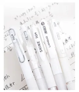 Minimalist white retractable gel ink pens 0.5mm fine point smooth writing pens set.