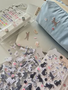 Simple milk blue pencil pouch cute cat patches aesthetic stationery storage bag for daily use
