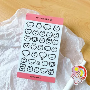 Cute cartoon animal sticker sheet with lovely black and white line art designs for journals.