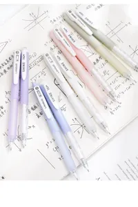 Close-up detail of pastel retractable gel pens with 0.5mm st tip for smooth student writing.