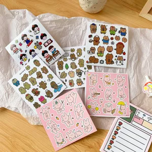 Cute cartoon bear and rabbit sticker sheets set with memo pad for student journal decoration.