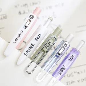 Set of 5 aesthetic retractable gel pens with 0.5mm fine point, quick-drying black ink for smooth writing.