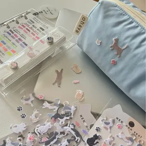 Minimalist milky blue pencil case cute square stationery pouch solid color aesthetic organizer