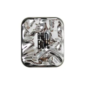 Portable LED makeup mirror with silver liquid metal shell, compact travel mirror for women.