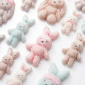 Cute 3D flocked animal stickers fluffy bunny journaling phone case decorative sticker crafts