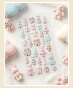 Detail view of cute 3D flocking rabbit stickers, soft texture for journal and phone case decor.