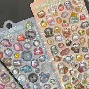 Cute Cartoon 3D Embossed Crystal Stickers DIY Decorative Adhesive Stickers For Handbook And Phone Case Craft Art