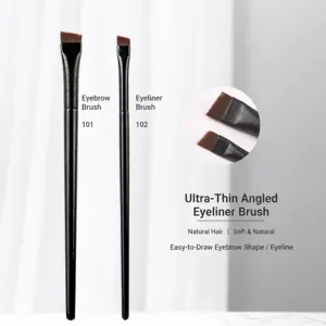 Ultra-thin angled eyeliner brush and eyebrow brush set, precision makeup tool for sharp lines.