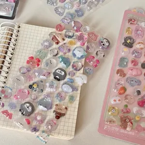 Cute 3D relief crystal stickers cartoon animals DIY decorative stickers for journal planner