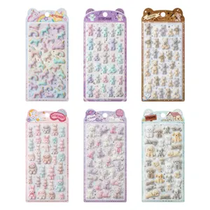 Cute 3D flocking stickers cartoon animal relief stickers for journaling phone cases DIY