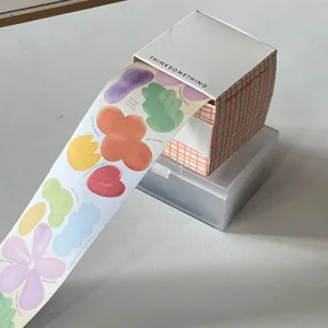 Set scatola dispenser per adesivi in rotolo, note adesive floreali colorate estetiche.