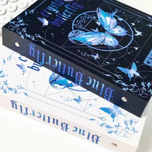 A5 binder photocard storage book detail showing butterfly crystal cover and loose leaf rings.