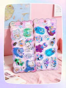 3D liquid glitter stickers for kids, cute cartoon shaking quicksand sticker cards for decoration.