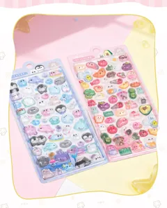 3D puffy crystal stickers featuring cute food and animal designs for kids crafts and phone deco.