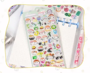 3D cute sushi crystal stickers, puffy cartoon animal decals for diary and phone decor.
