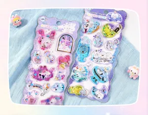 3D liquid glitter cartoon stickers, cute shaking sand sparkling toy decals for kids crafts.