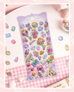 3D Crystal Gemstone Magical Wand Unicorn Stickers Cute Japanese Style Decorative Stationery