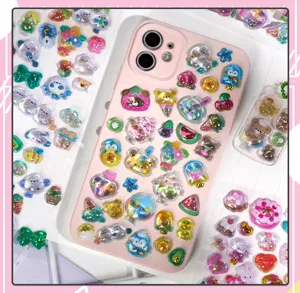 Cute 3D resin DIY stickers for phone case decoration, colorful cartoon puffy relief decal.