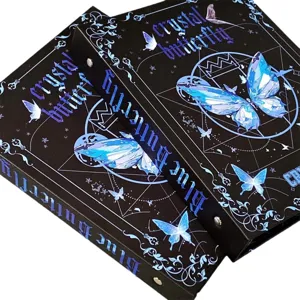 A5 binder photocard holder with stunning blue crystal butterfly design and hard cover shell.