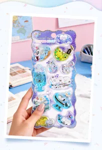 Cute 3D liquid glitter shaker stickers set, dreamy starry sky design for kids craft.