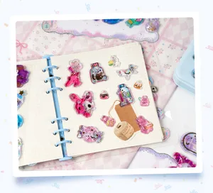 Cute 3D liquid glitter stickers, dynamic oil-filled shaking decals for journaling and DIY.