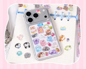 3D crystal resin stickers featuring cute bears, penguins, and sushi designs for phone cases.