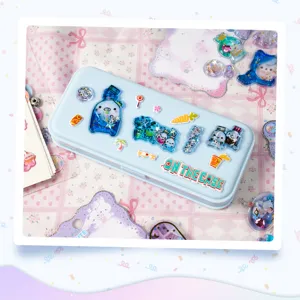 Kids 3D Liquid Shaker Pencil Case Glitter Cartoon Water Sticker Cute Stationery Box