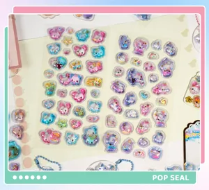 3D liquid glitter cartoon stickers, cute fairy tale dynamic shaker oil decals for kids art.