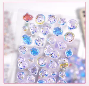 Cute 3D holographic puffy cartoon stickers transparent DIY phone case journal decor