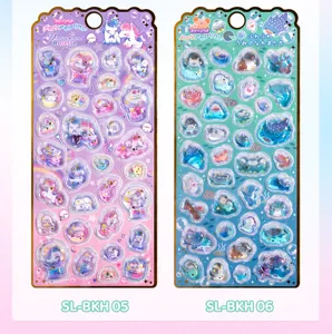 3D liquid glitter unicorn and sea animal stickers for kids, fun DIY shaking sticker toy set.