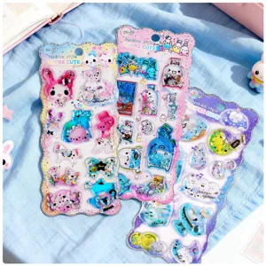 Children Cartoon Quicksand Oil Filling Stickers Stereoscopic Water Injection Shiny Sequins Decorative Craft Stickers