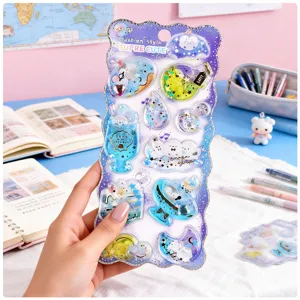 Children cartoon liquid oil sticker 3d stereo shiny shaking water injection sticker set