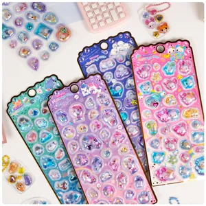 Children 3D Stereo Shaking Water Injection Stickers Cute Cartoon Quicksand Liquid PVC Decals For DIY Scrapbook