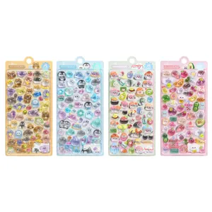 3D puffy crystal stickers set featuring cute animals and food designs for crafts and decor.