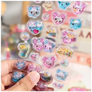 Children 3D Liquid Shaker Stickers Cute Cartoon Glitter Water Puffy Stickers DIY Decals