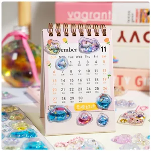 Children's cute cartoon 3D liquid oil-filled dynamic stickers set with a nice desk calendar.