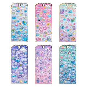 Kids 3D liquid glitter puffy stickers cute cartoon animal sticker sheets bulk set