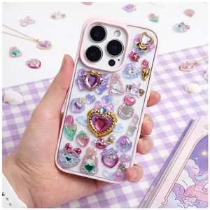 3D resin decorative stickers for phone case, cute magical wand and gem design for DIY crafts.